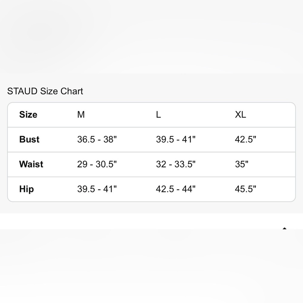 STAUD Size Chart Guide Gem